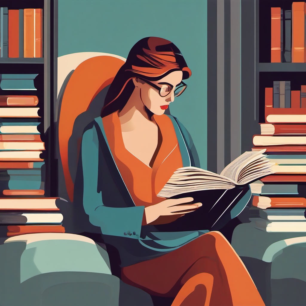 Reading clipart - person reading a mystery novel  color,minimalist,vector clipart