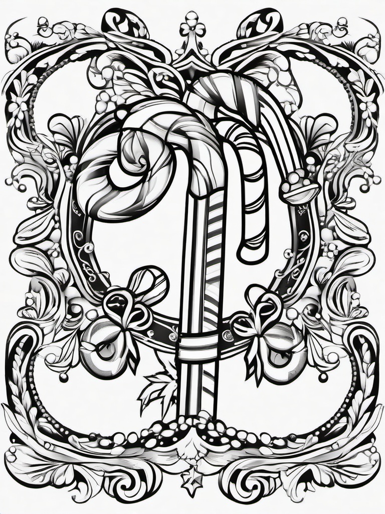 Candy Cane For Coloring  outling,coloring pages,black and whit