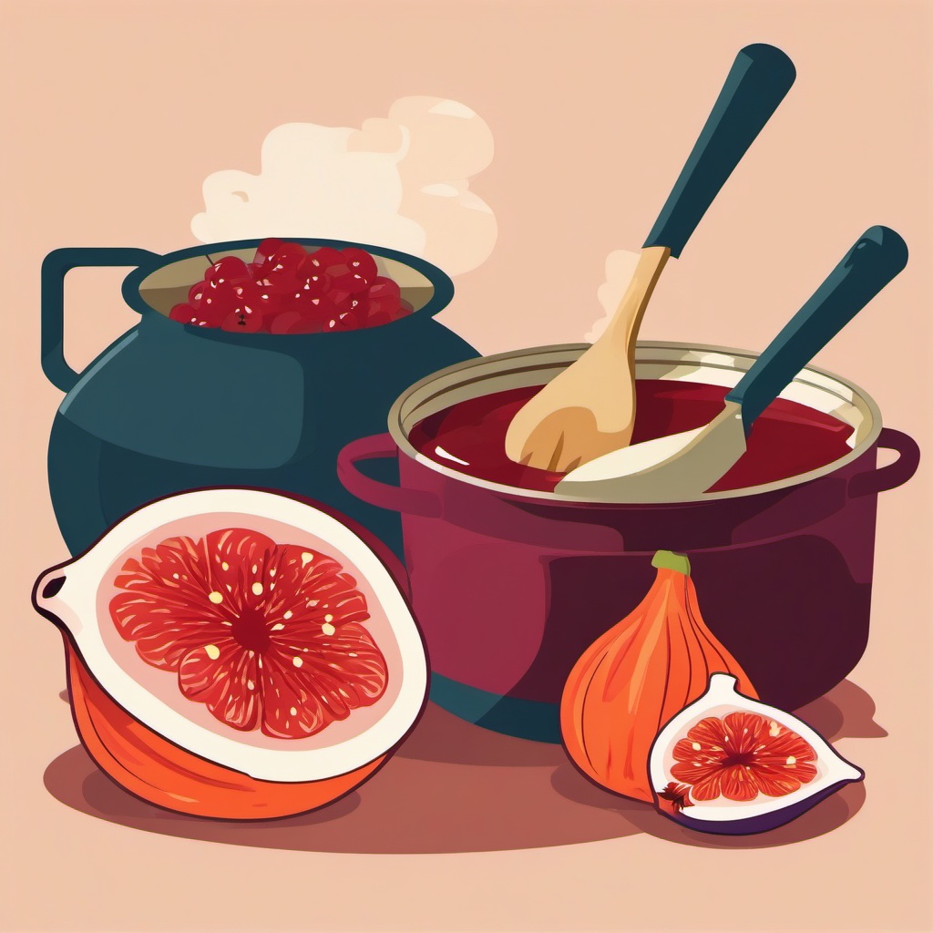 Fig Jam Making Clipart - Pot of figs being cooked for jam.  color vector clipart, minimal style