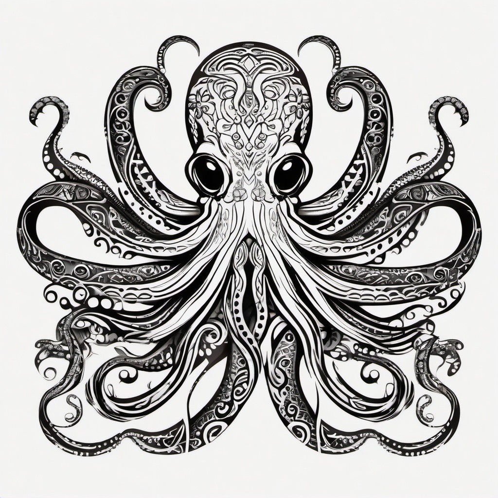 Hawaiian Tribal Octopus Tattoo - Capture the intricate beauty of the ocean with a tribal-inspired tattoo featuring an octopus.  simple vector color tattoo,minmal,white background