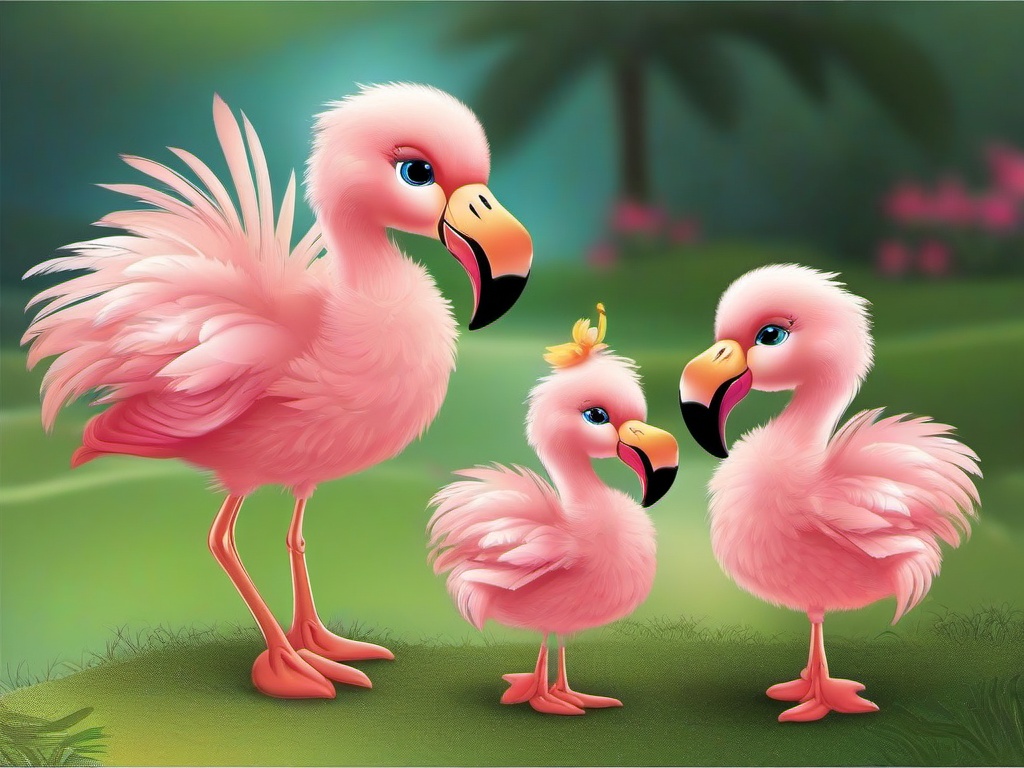 Flamingo Chick Cartoon - Cartoon of flamingo chick with fluffy feathers  