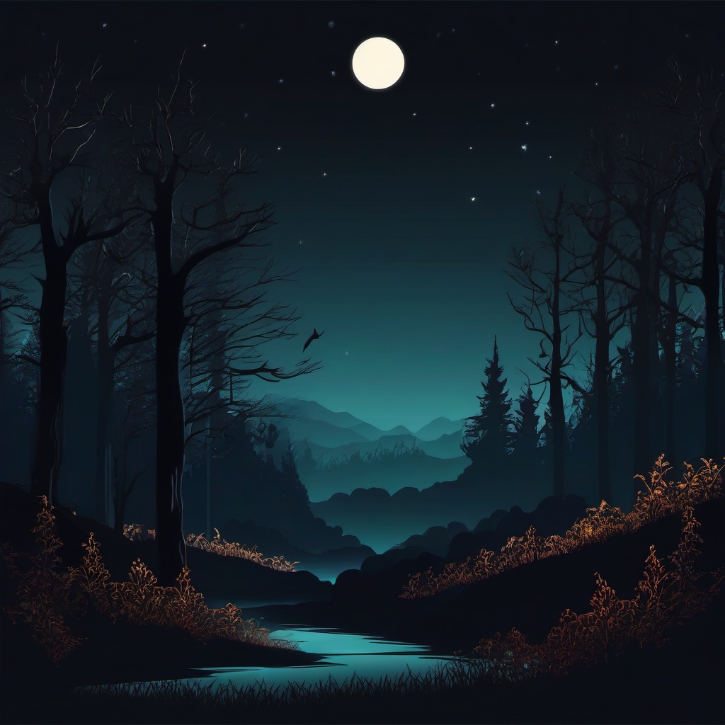 Spooky Forest clipart - Mysterious forest on a dark night, ,vector color clipart,minimal