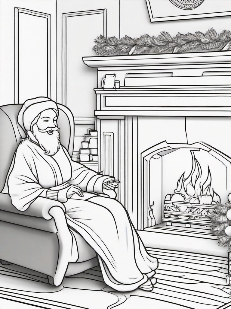 Santa and Mrs. Claus at Fireplace Coloring Pages - Enjoying a Cozy Evening Together  minimal black outline printable sheet, coloring page