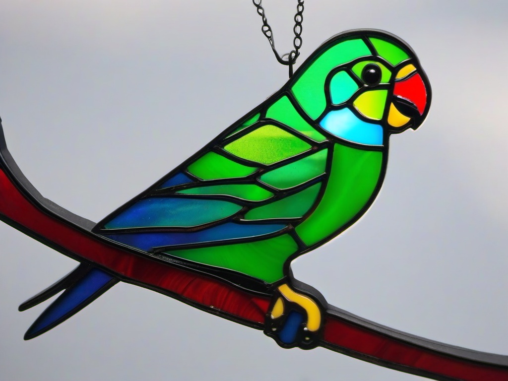 Stained Glass Parakeet - Green parakeet with cheerful look  