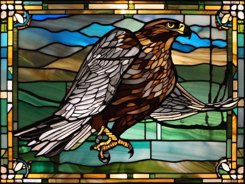 Stained Glass Hawk - Fierce hawk in flight  