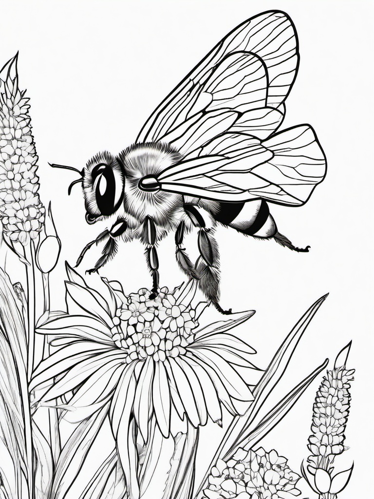 Bumblebee Coloring Pages - Bee with a rainbow of wildflowers  simple coloring pages