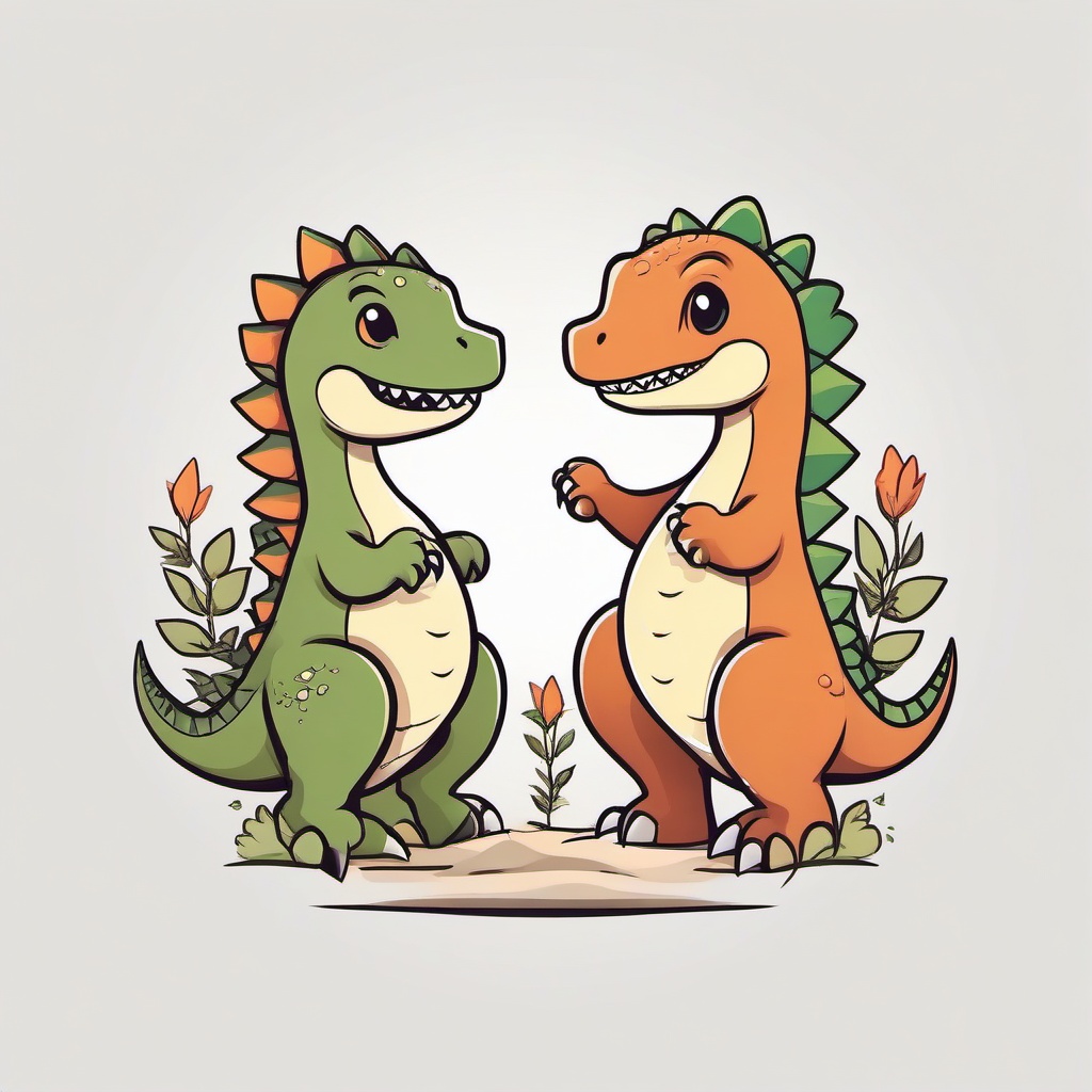 Cute Matching Dinosaur Tattoos - Celebrate togetherness with cute and matching dinosaur-themed tattoos.  simple vector color tattoo,minimal,white background