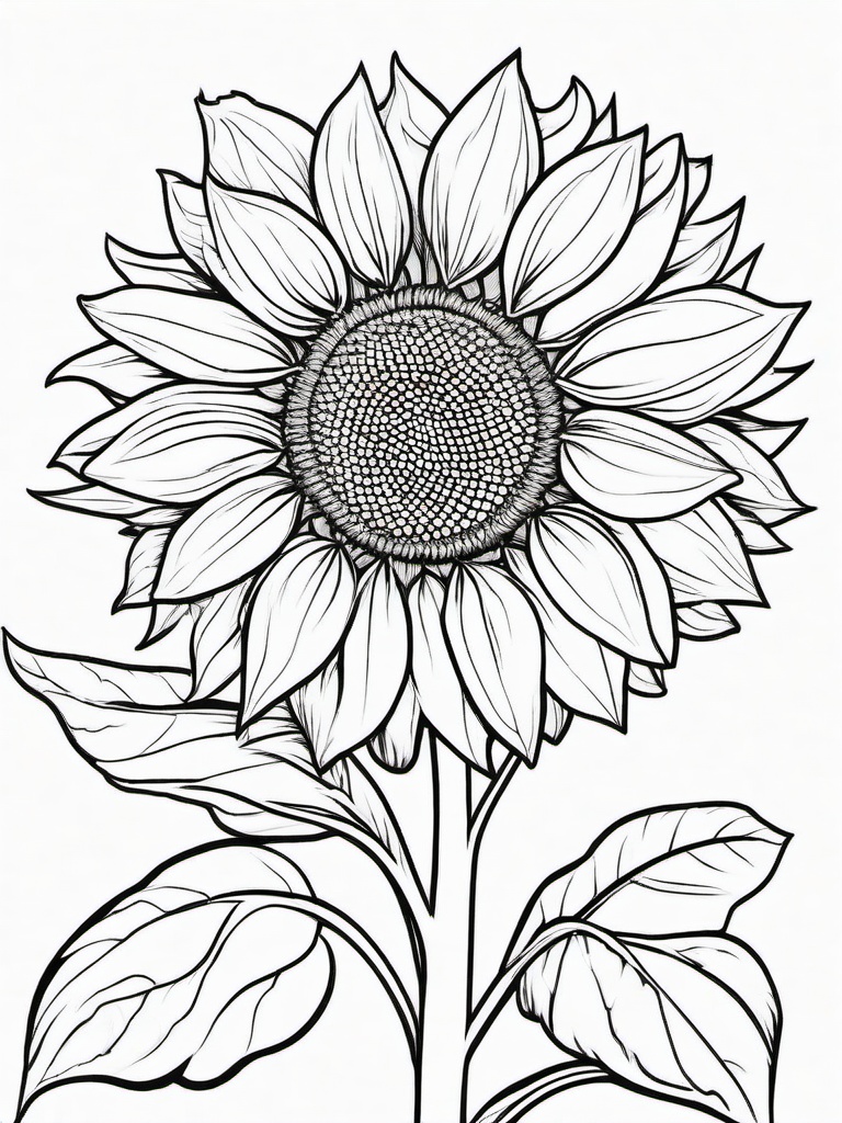 Sunflower coloring page sheet - A towering sunflower reaching for the sky on a sunny day.  black outline printable coloring page