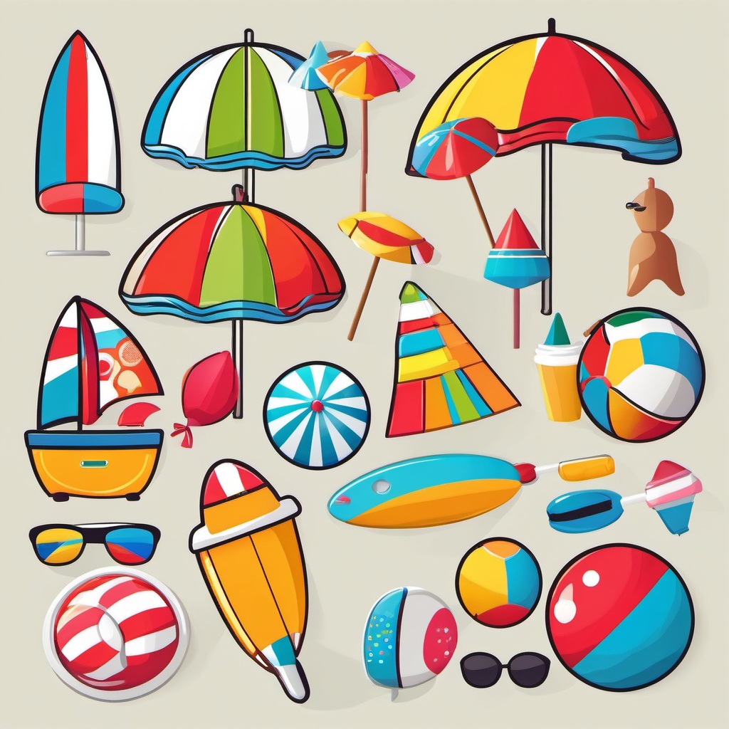 Beach Toys and Fun clipart - Colorful beach toys for fun, ,vector color clipart,minimal