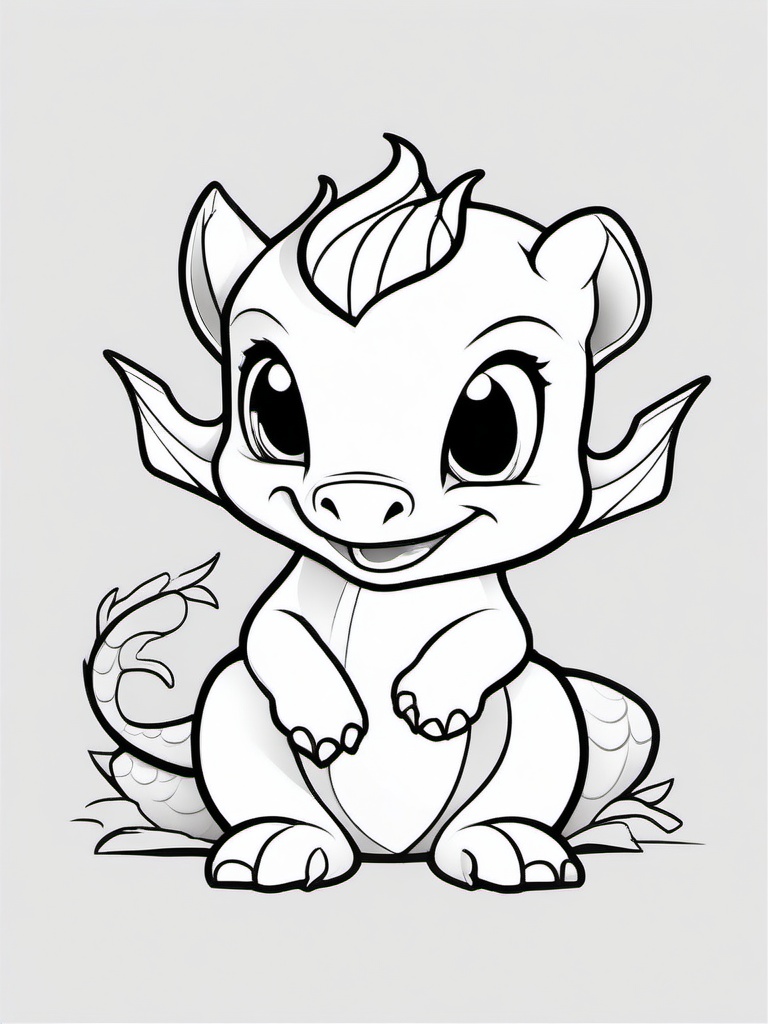 Cartoon Baby Dragon Coloring Pages - Playful Little Dragon in Fun Poses  minimal black outline printable sheet, coloring page