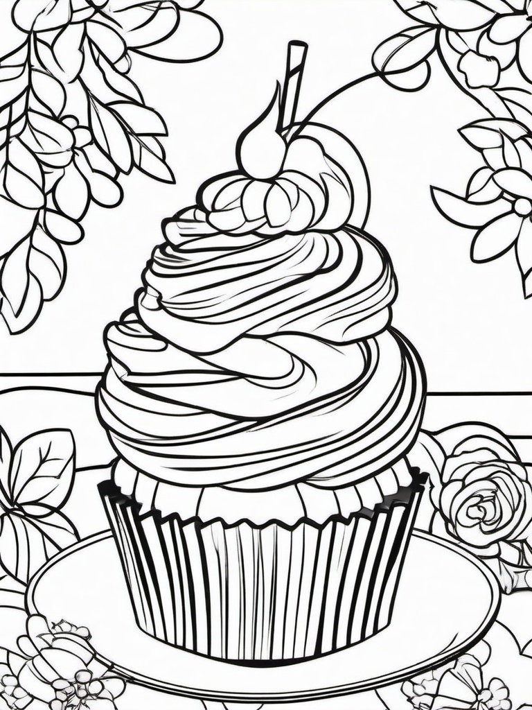 Cupcake Coloring Pages - Cupcake picnic with various flavors  simple coloring pages