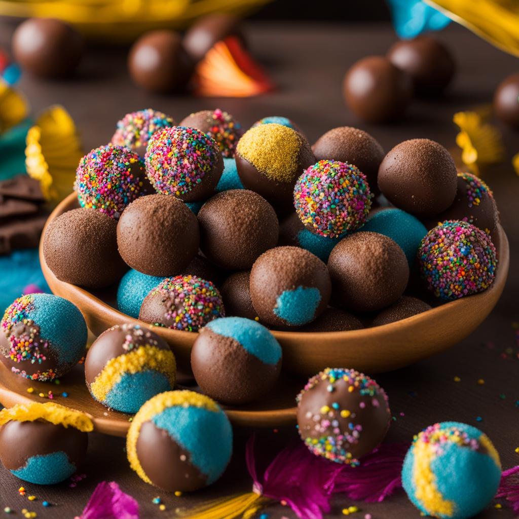 brigadeiro, brazilian chocolate fudge balls, indulged at a colorful carnival parade. 