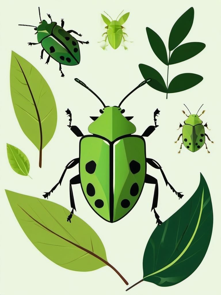 Green Stink Bug Clip Art - A green stink bug on a leaf,  color vector clipart, minimal style