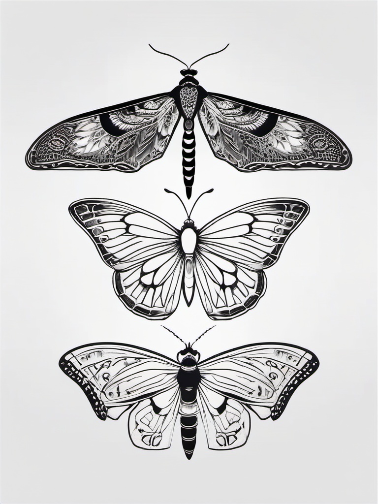 Half Moth Half Butterfly Tattoo - Tattoo featuring half moth and half butterfly.  simple vector tattoo,minimalist,white background