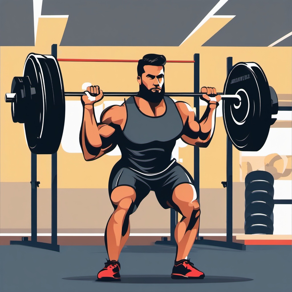 Weightlifting Barbell Snatch Clipart - A weightlifter performing a barbell snatch.  color vector clipart, minimal style draw in pencil style