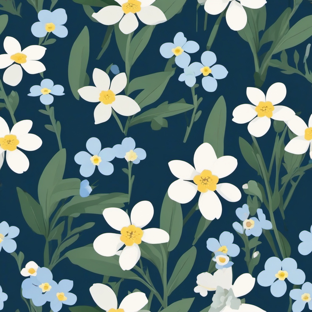 Alpine Forget-Me-Not Clip Art - Delicate forget-me-not flowers in the Alps,  color vector clipart, minimal style