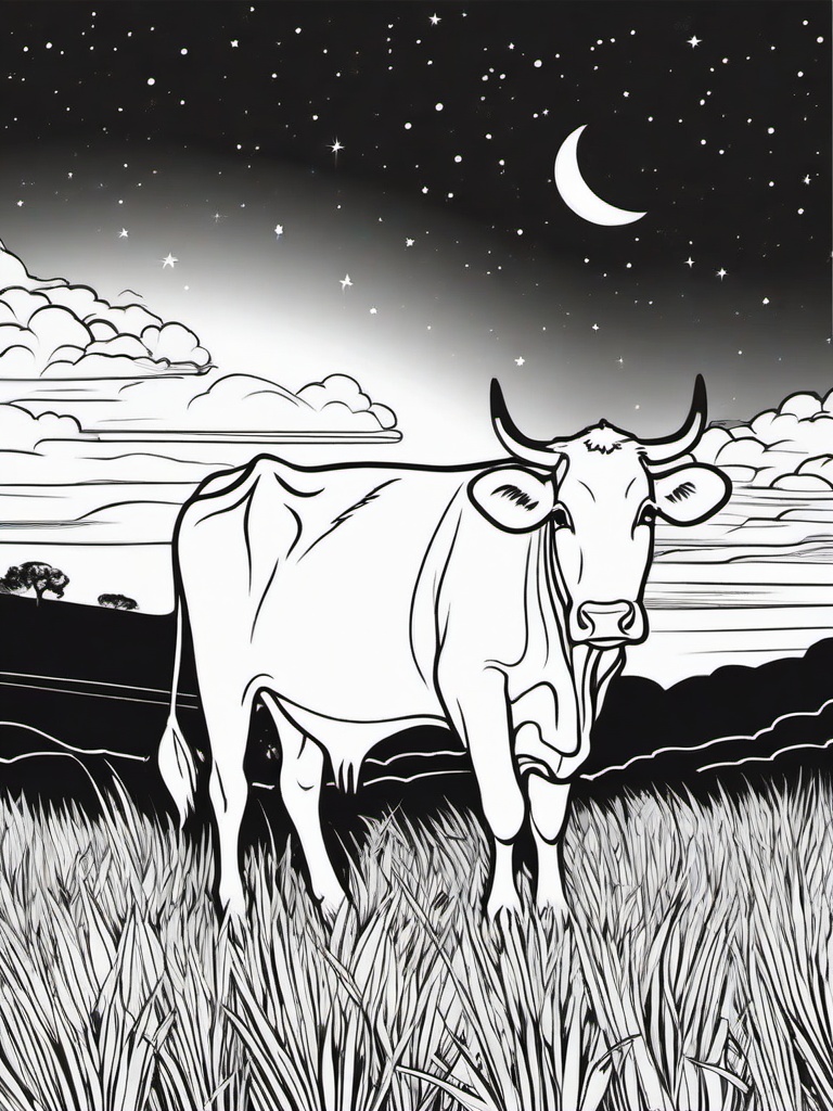 Cow Coloring Pages - Cow gazing at the stars at night  simple coloring pages