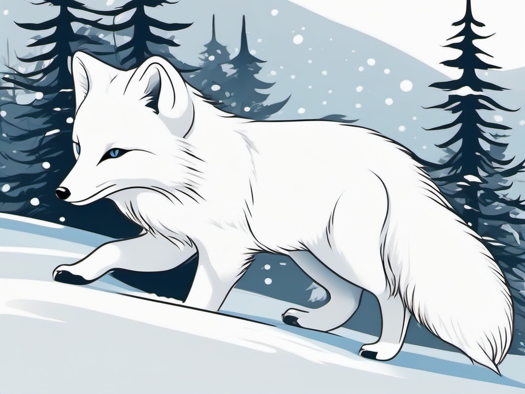 Arctic Fox Tattoo - Arctic fox blending into the snowy landscape  few color tattoo design, simple line art, design clean white background