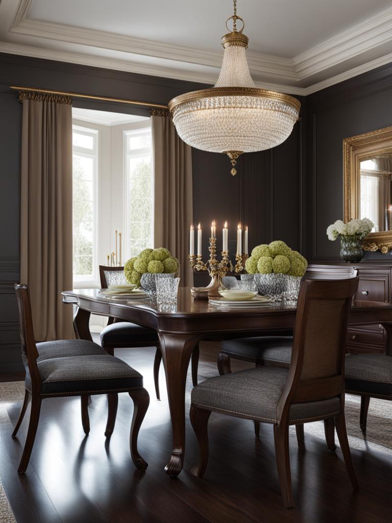 traditional dining room with elegant furniture and a timeless design. 