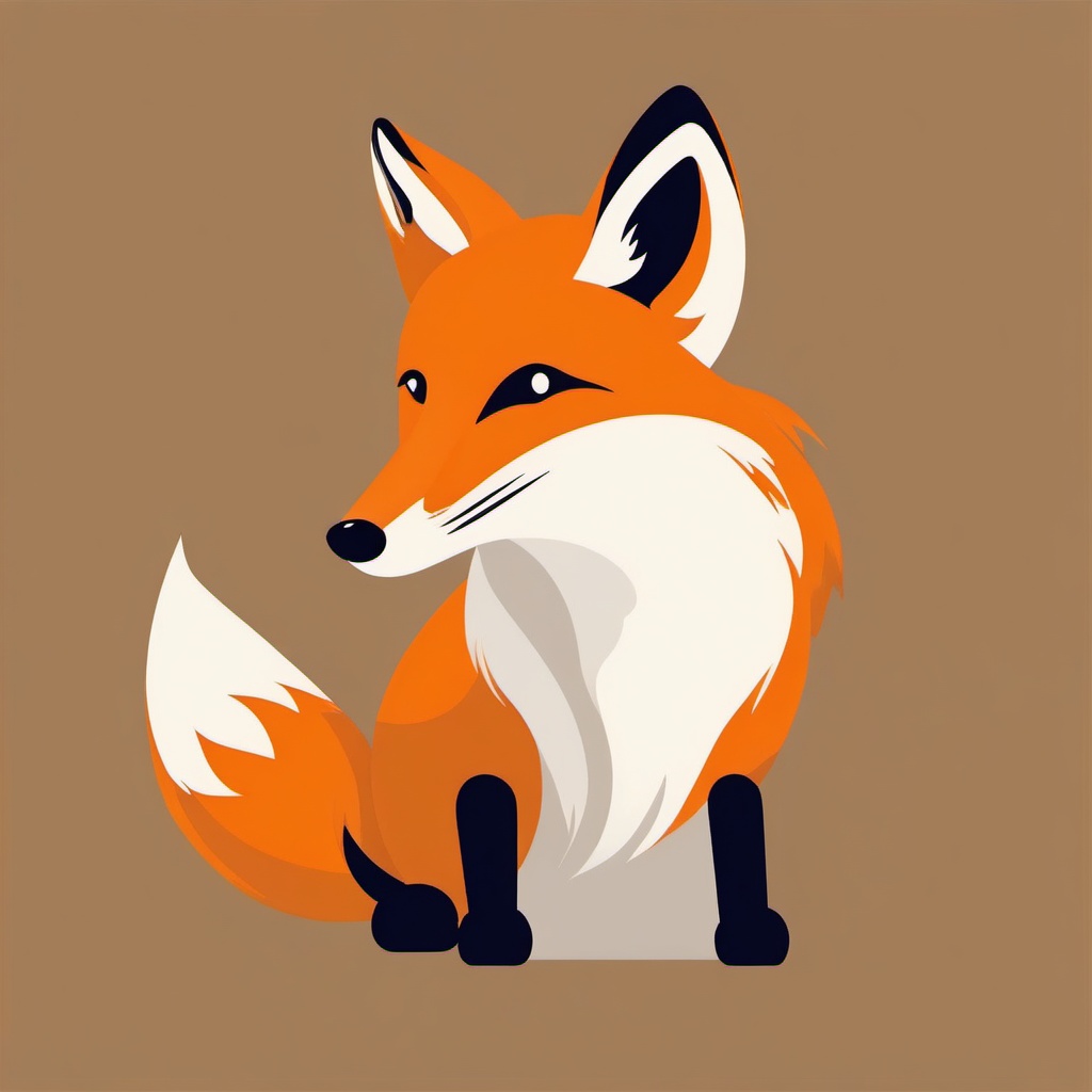 Fox Clip Art - Cunning fox with a bushy tail,  color vector clipart, minimal style