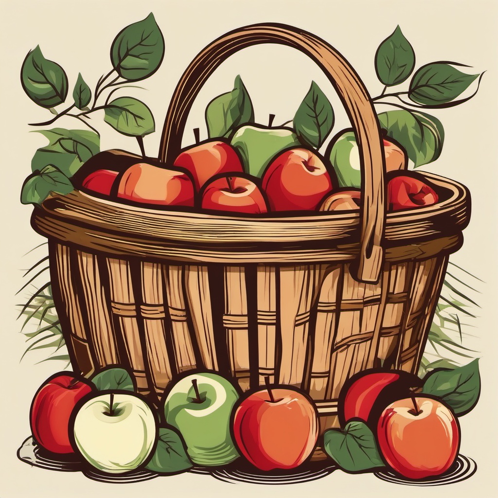 Apple Harvest Basket Clipart - A basket filled with freshly harvested apples.  color vector clipart, minimal style