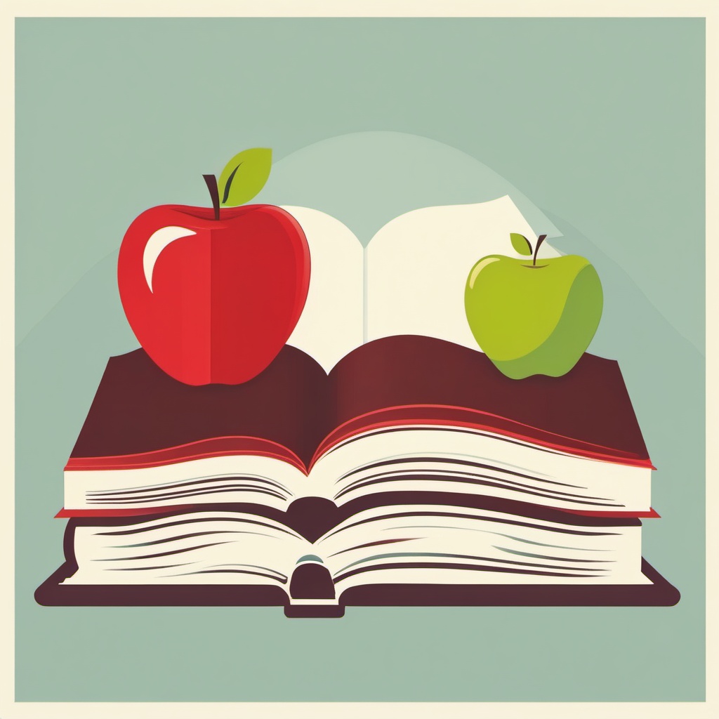 Book and Apple Icon - Book and apple icon for education and nutrition,  color vector clipart, minimal style