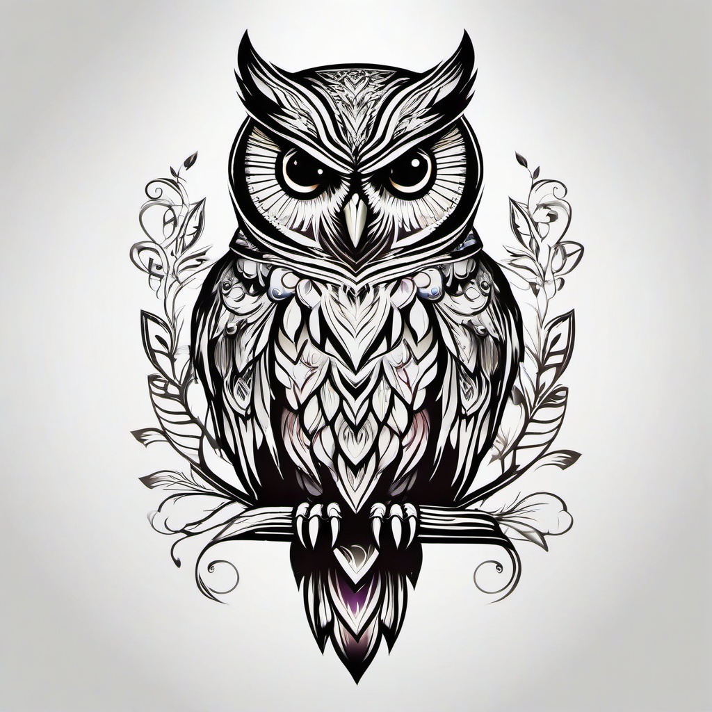 Design Tattoo Owl - Infuse creativity into your body art with a uniquely designed owl tattoo.  simple color tattoo,vector style,white background