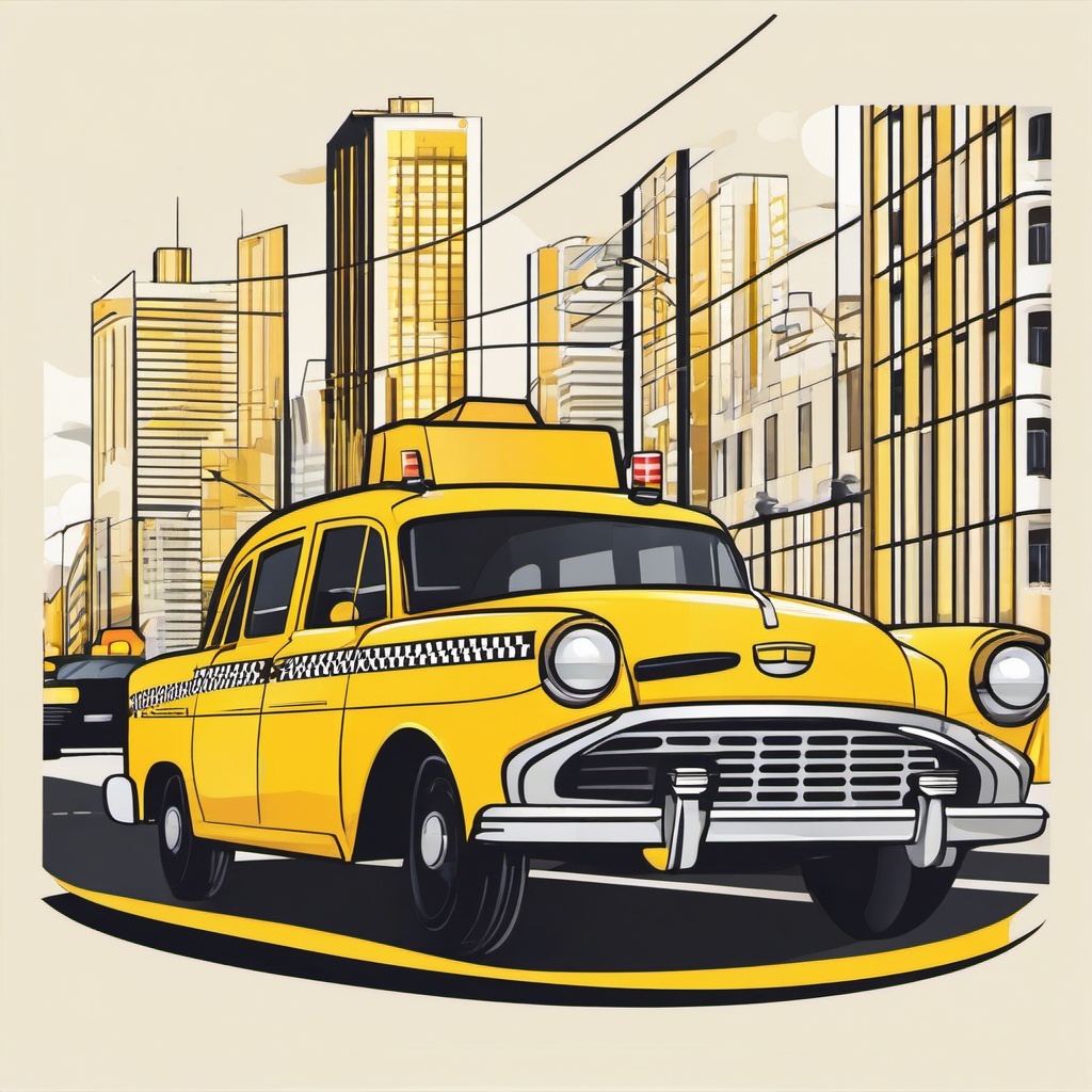 Taxi Clipart - A yellow taxi ready for passengers.  color vector clipart, minimal style