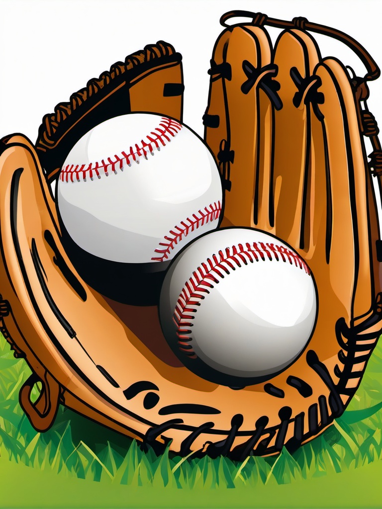 Baseball clipart - baseball glove and ball on the grass  