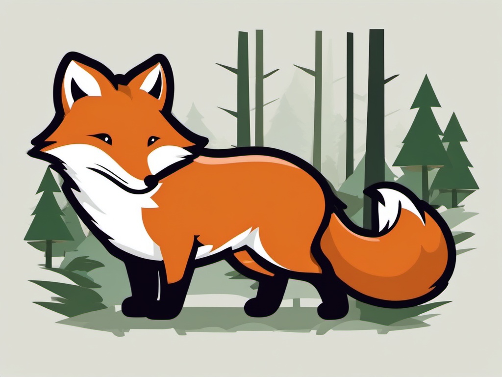 Fox Clipart - Fox sneaking through the forest with a cunning smile , minimal, 2d