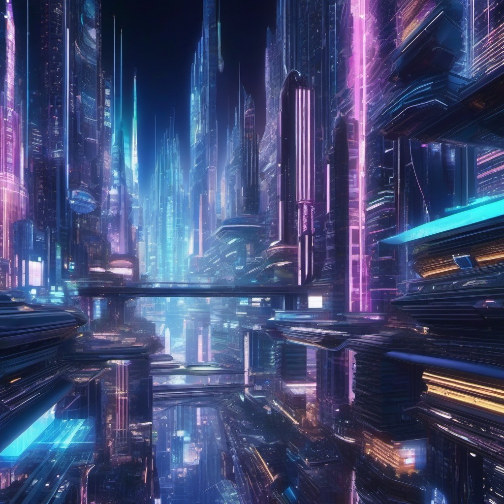 Cyber Space City with Holographic Projections Space Anime Wallpaper intricate details, patterns, wallpaper photo