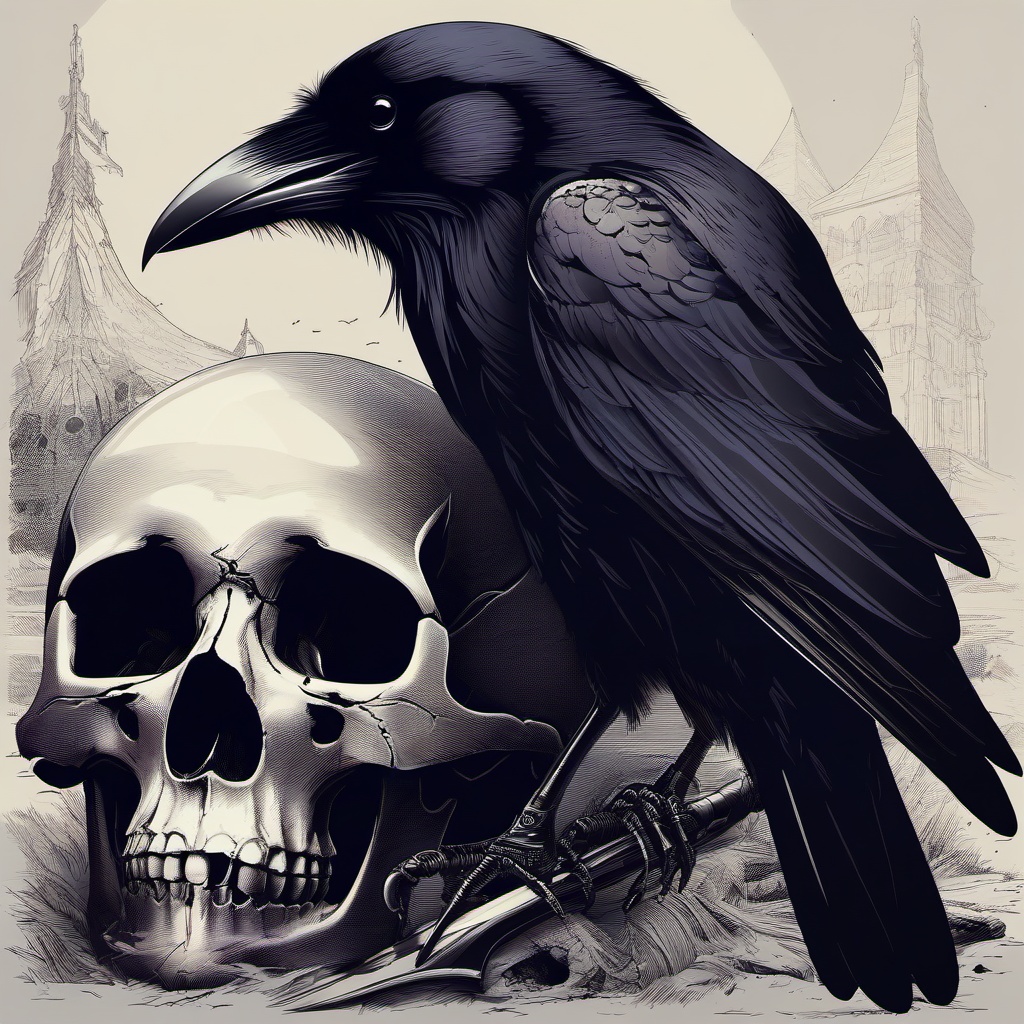 Raven and skull