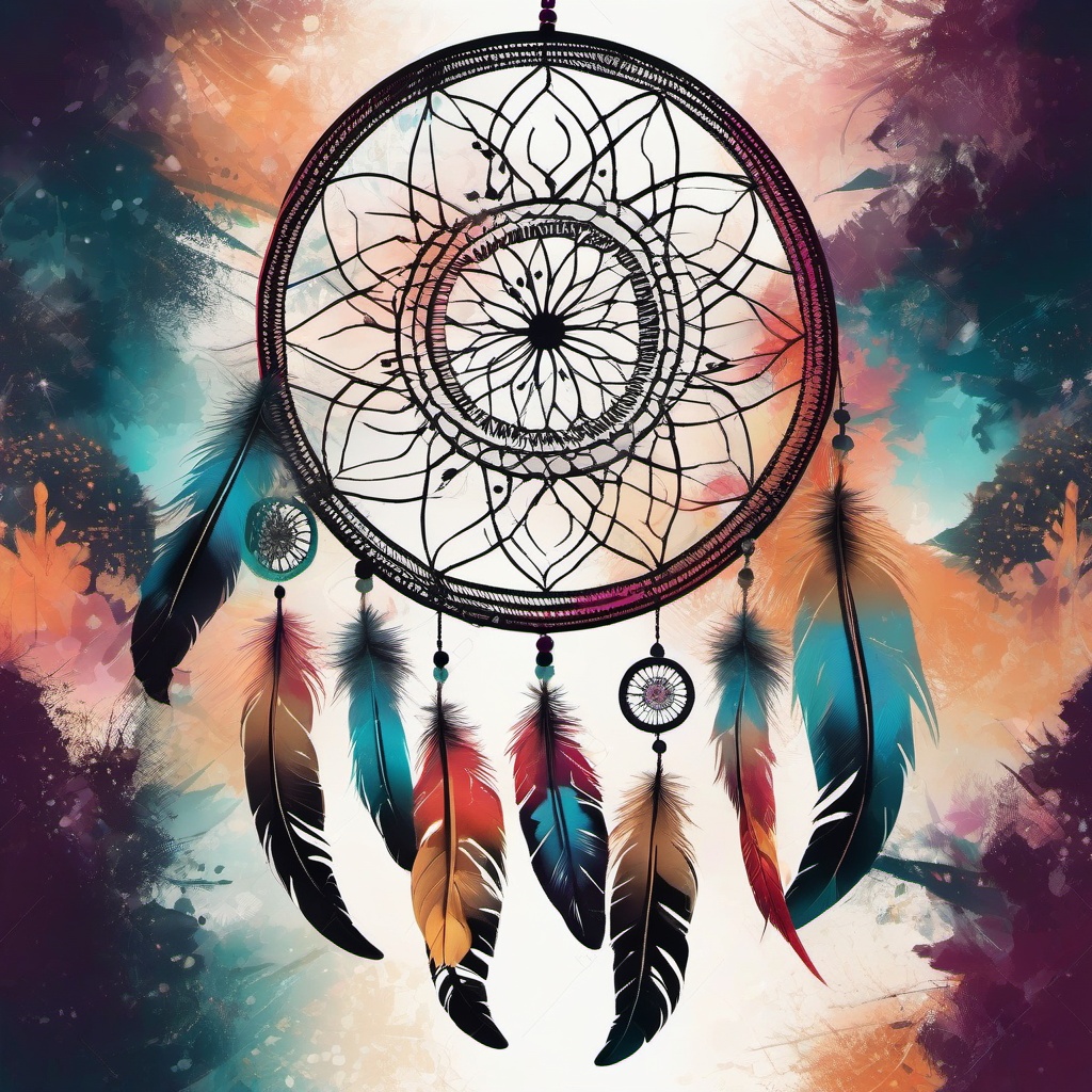 Boho Background - Bohemian Dreamcatcher and Feathers  intricate patterns, splash art, wallpaper art