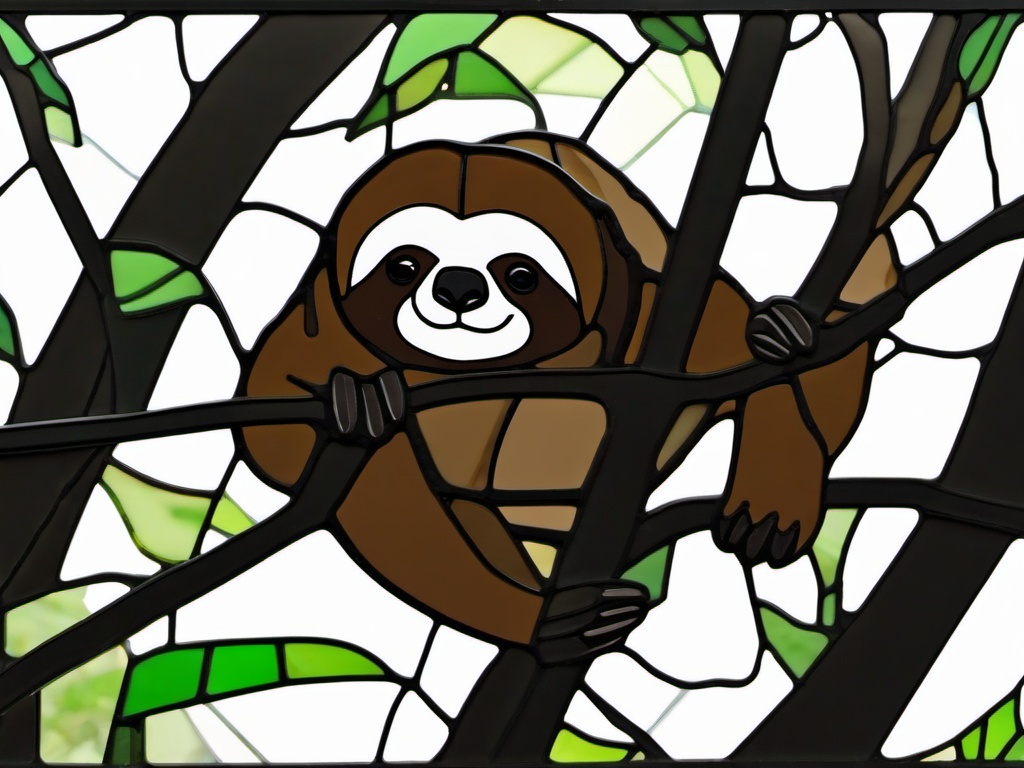 Stained Glass Sloth - Sloth hanging from tree branch  