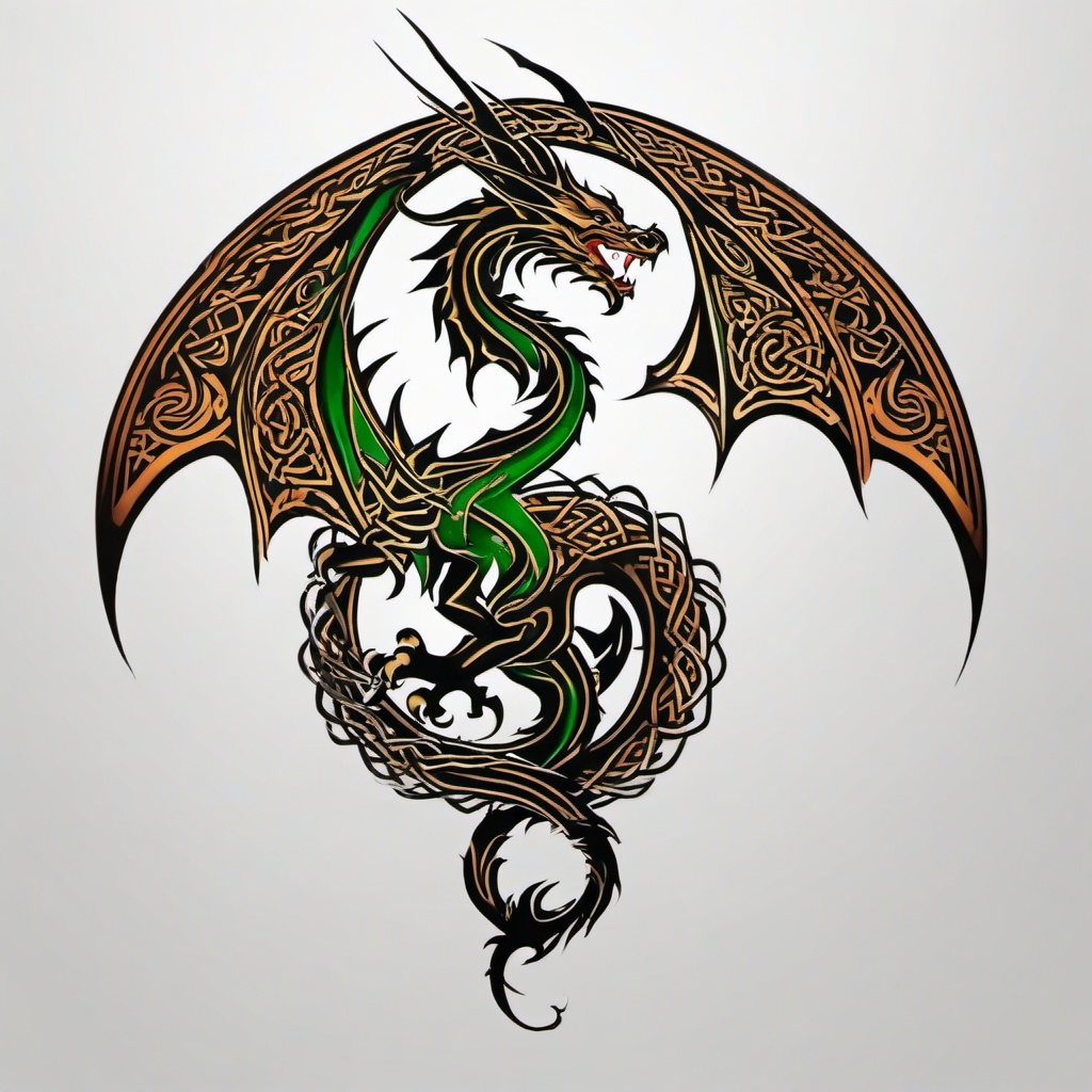 irish celtic dragon tattoo designs  simple color tattoo,minimal,white background