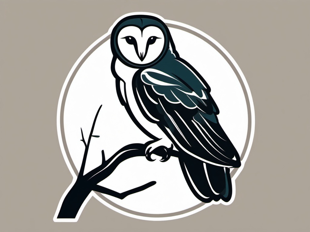 Barn Owl Sticker - A wise barn owl perched on a branch, ,vector color sticker art,minimal