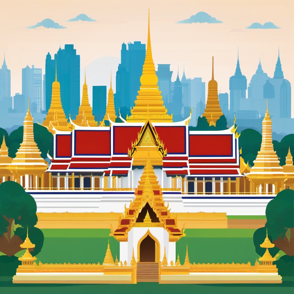 Bangkok clipart - Wat Phra Kaew and Grand Palace in Thailand, ,color clipart vector style