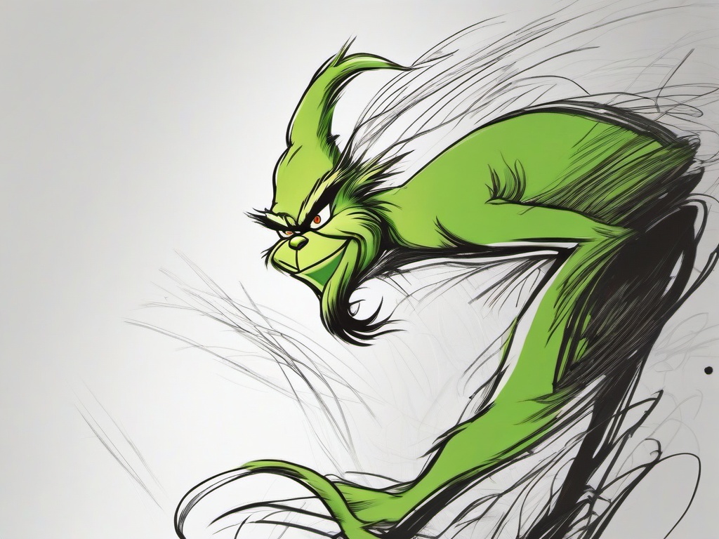 drawing of The Grinch sneaking around  minimal rough sketch scribbles,doodles,black and white