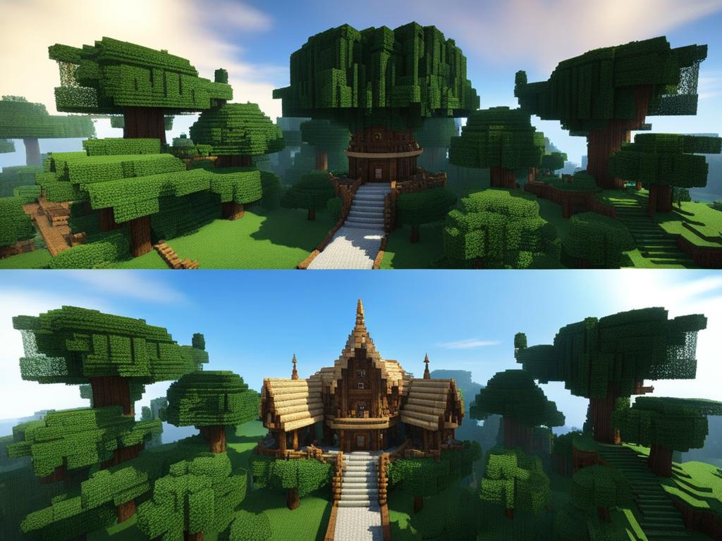 elven treetop city among ancient trees - minecraft house design ideas 