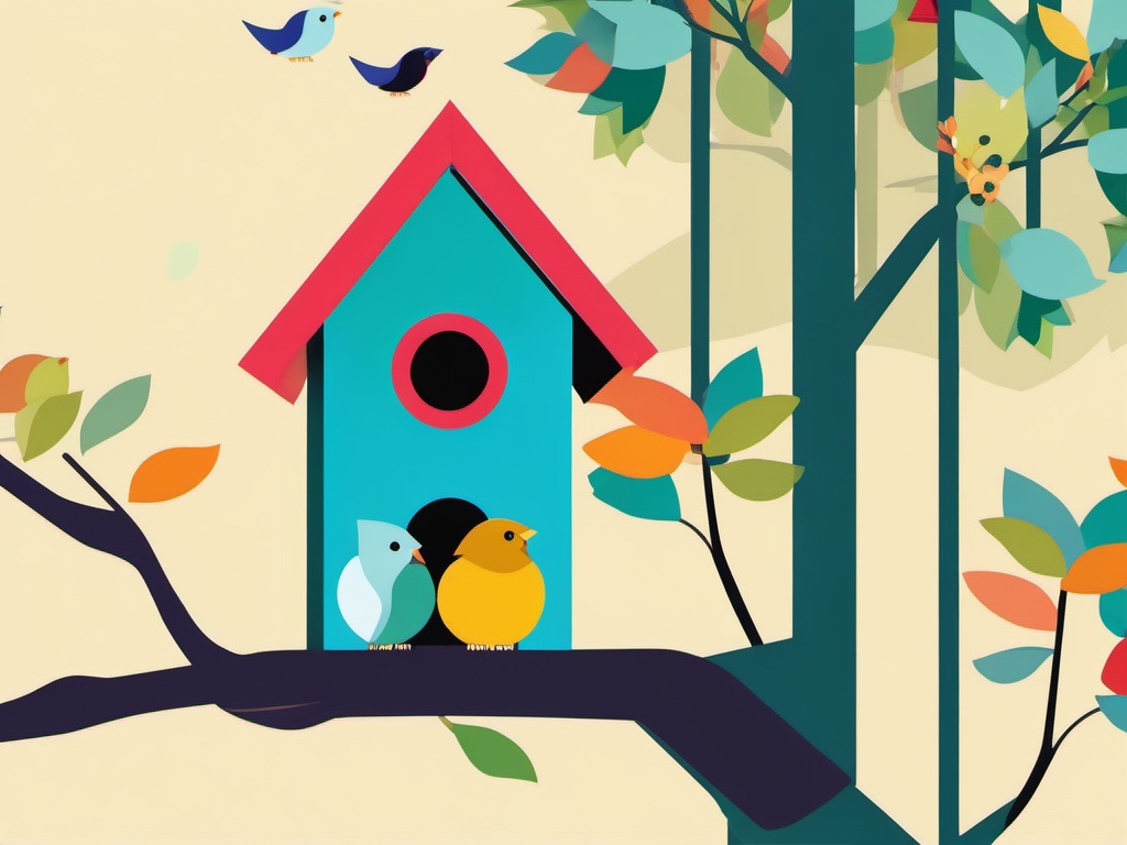 Birdhouse clipart - A colorful birdhouse in a tree, ,vector color clipart,minimal