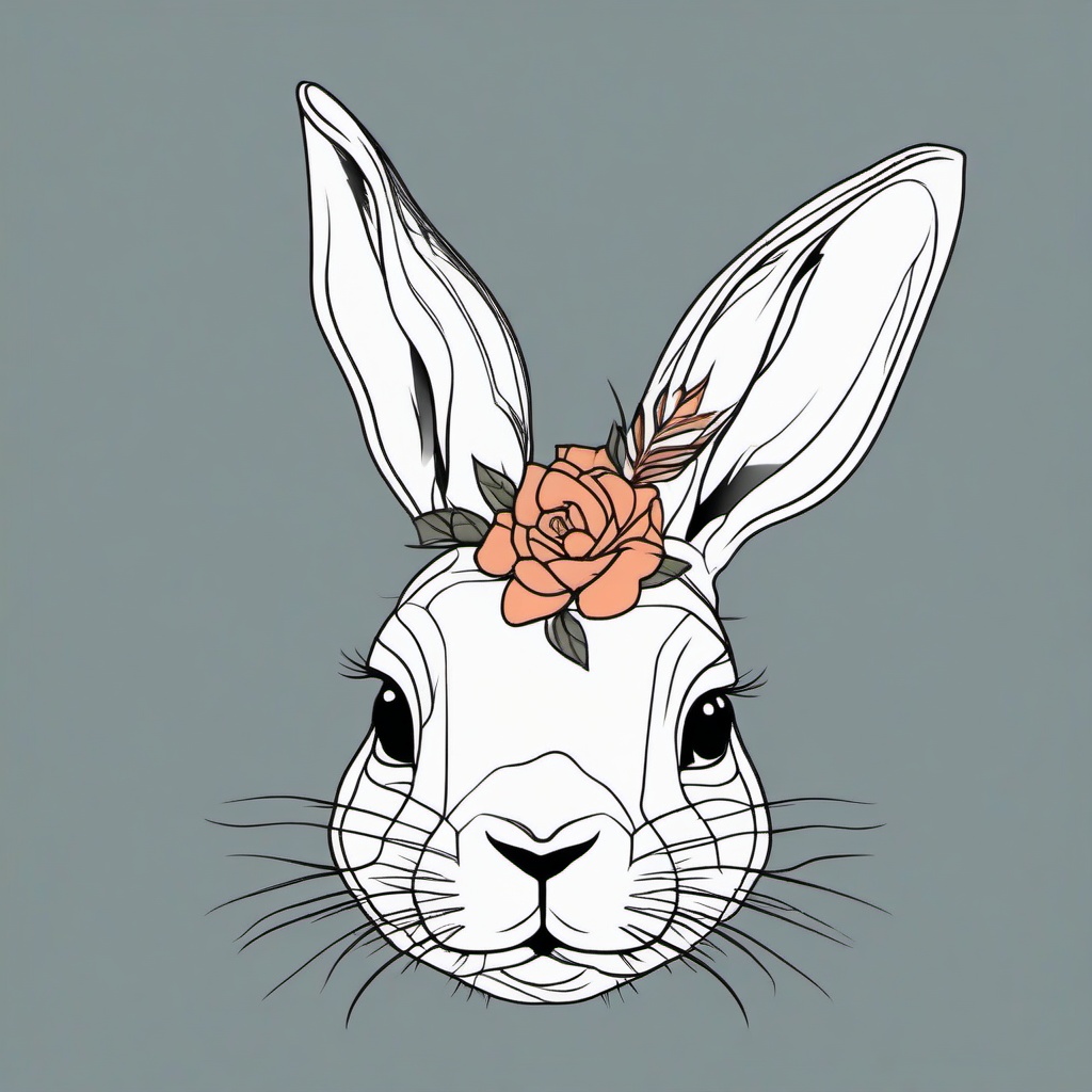 bunny line art tattoo  minimalist color tattoo, vector