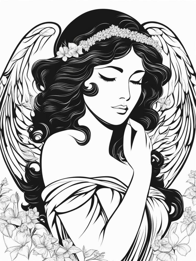 angel clipart black and white 