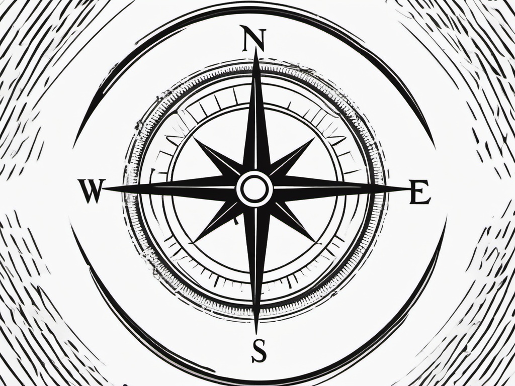 Vintage Simple Compass Tattoo - Vintage-inspired and simplified compass tattoo.  simple vector tattoo,minimalist,white background