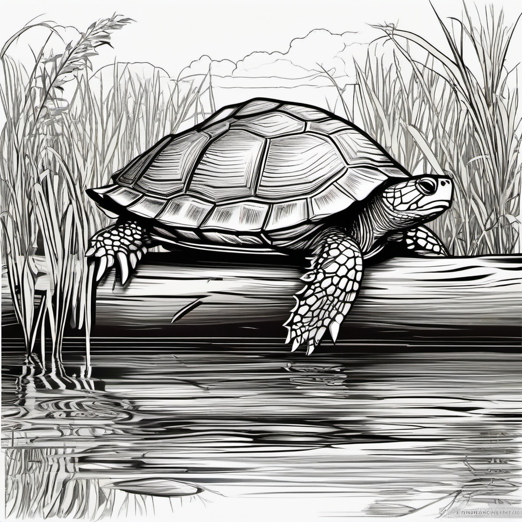 Turtle clipart - turtle crossing a log in a pond  