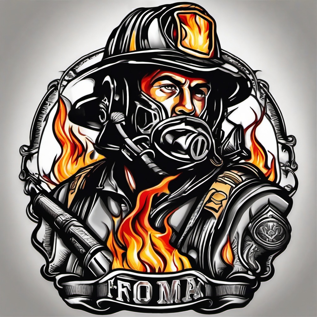 fireman tattoo  simple color tattoo,white background