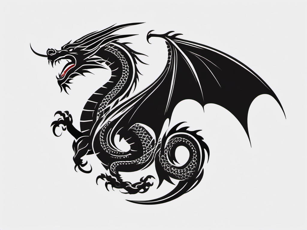 Dragon Flash Tattoo - Quick and bold dragon tattoo design.  simple color tattoo,minimalist,white background