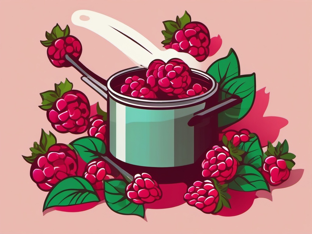 Raspberry Jam Making Clipart - Pot of raspberries being cooked for jam.  color vector clipart, minimal style