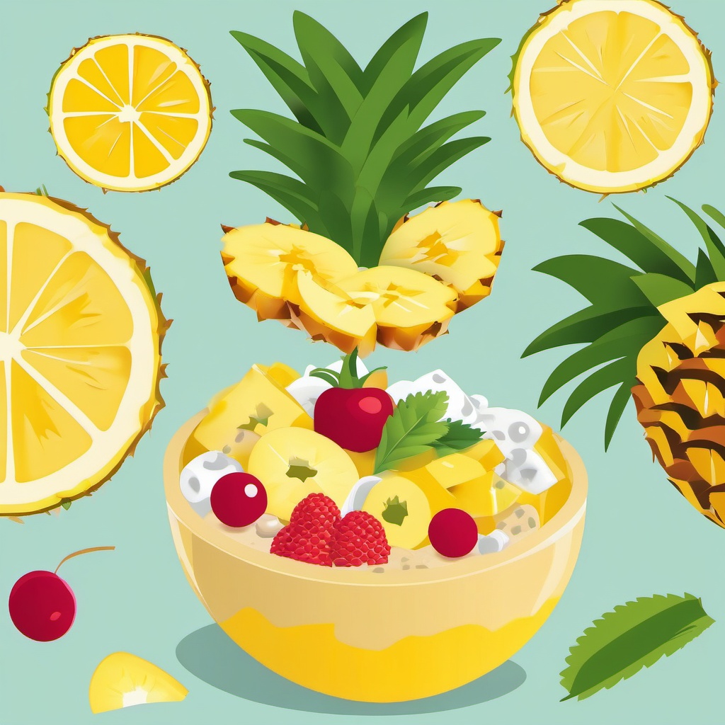 Pineapple Smoothie Bowl Clipart - A smoothie bowl with pineapple and toppings.  color vector clipart, minimal style