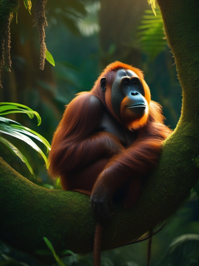 Cute Orangutan Finding Solace in a Jungle Hideaway 8k, cinematic, vivid colors