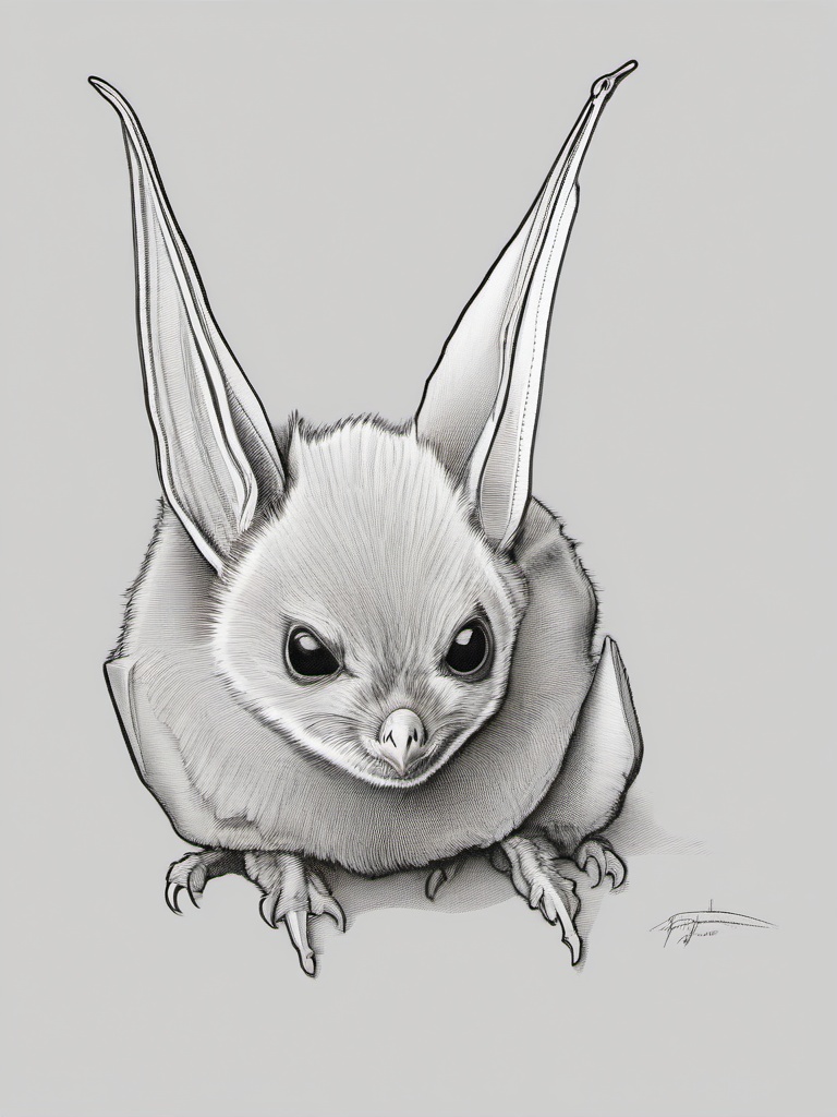 drawing of a Townsend's big-eared bat  minimal rough sketch scribbles,doodles,black and white